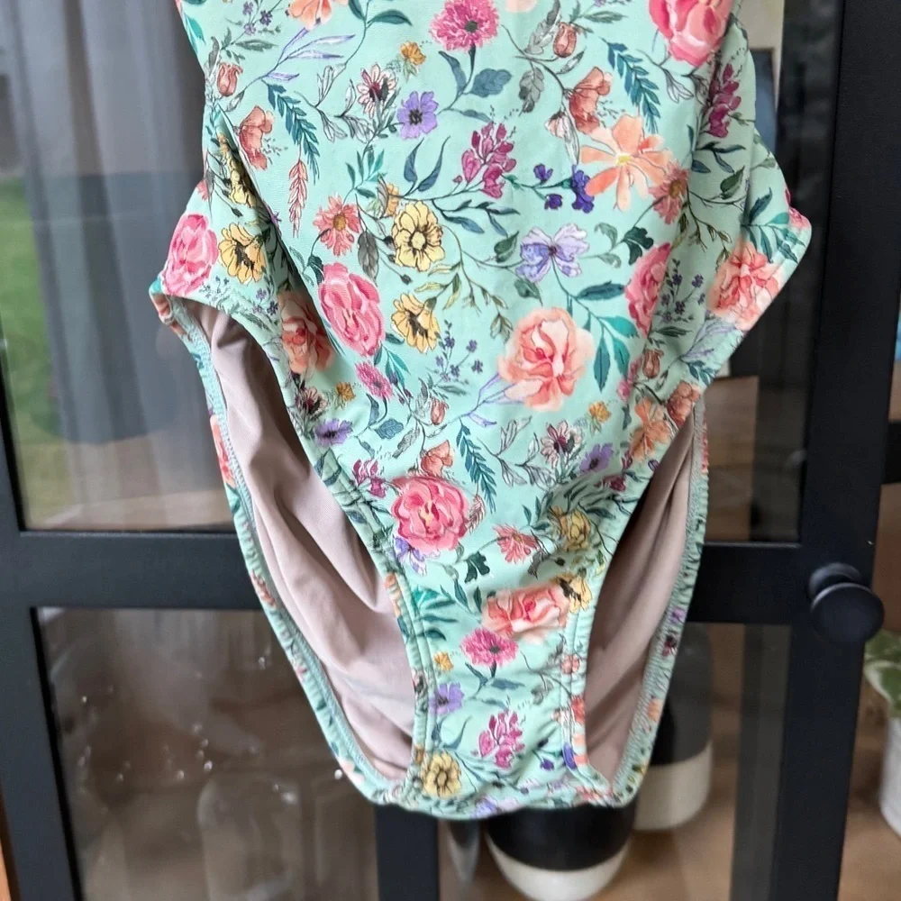 PQ Swim one piece swimsuit Amanda Stanton Kinsley Ruffle Green Floral Strappy